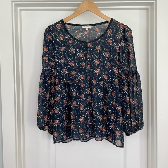 Max Studio Babydoll Boho Floral Semi-Sheer Top S - Picture 2 of 6